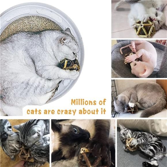 Catnip Toys-2Pcs Natural Silvervine Stick Catnip Ball&Bell Ball-Cat Toys - Picture 6 of 6